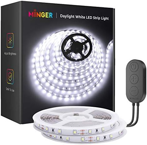 MINGER LED Strip Lights, 32.8ft 6500K Bright White LED Light Strip with Control Box, Strong Adhes... | Amazon (US)