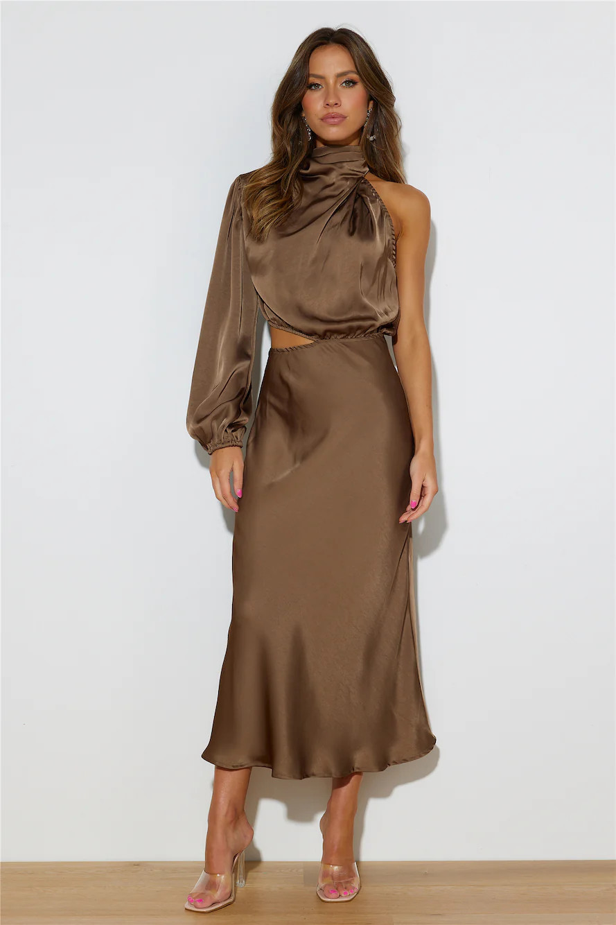 Won Over Midi Dress Brown | Hello Molly (US)