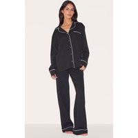 Black Jersey Piping Long Pj Set | PrettyLittleThing US