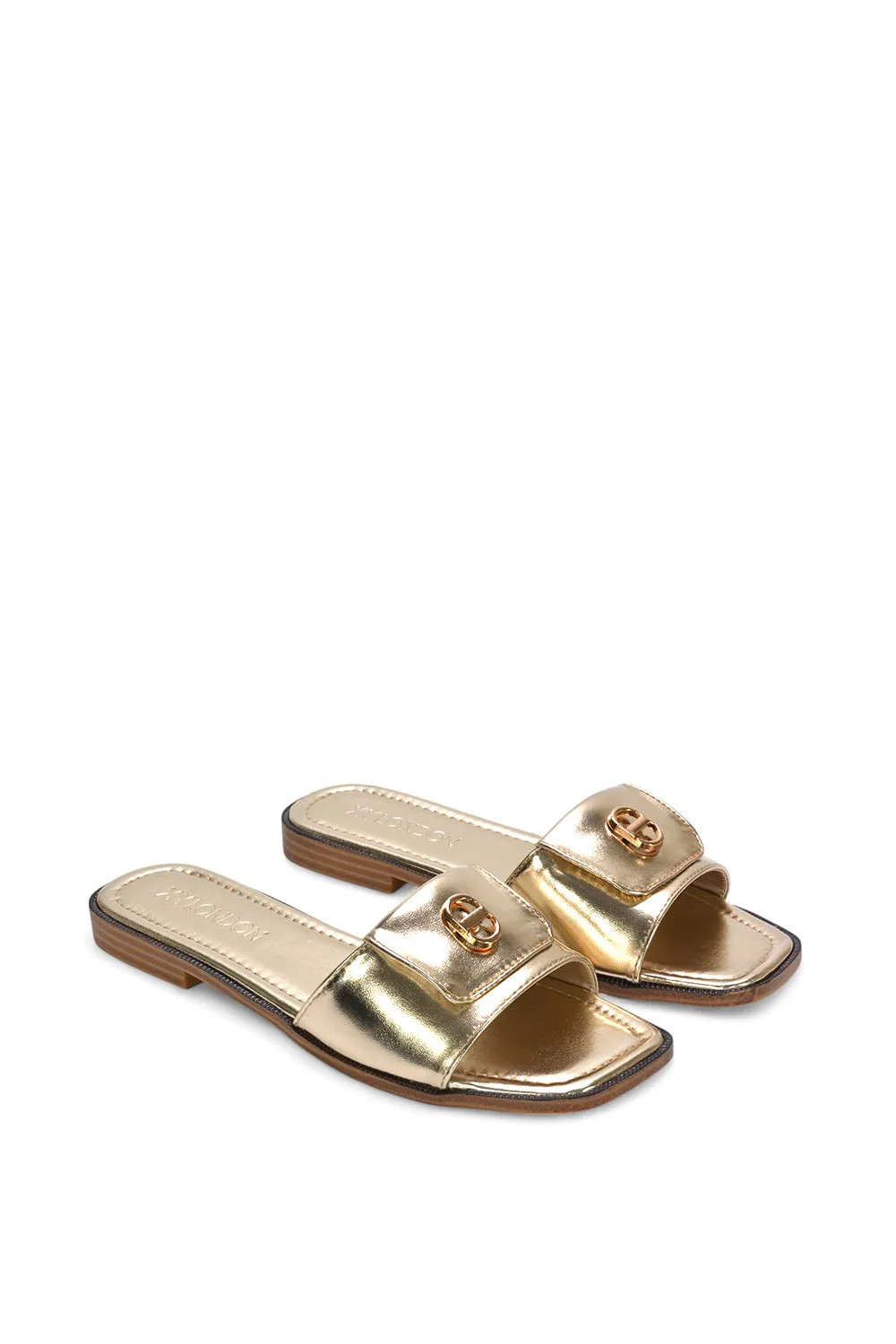 Sandals | 'Leigh' Open Toe Foldover Buckle Slip On Flat Slider Mules | XY London | Debenhams UK