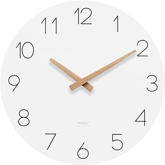 mooas Flatwood Wall Clock, 12" Wood Wall Clock Non-Ticking Sweep Movement Decorative Wall Clock B... | Amazon (US)