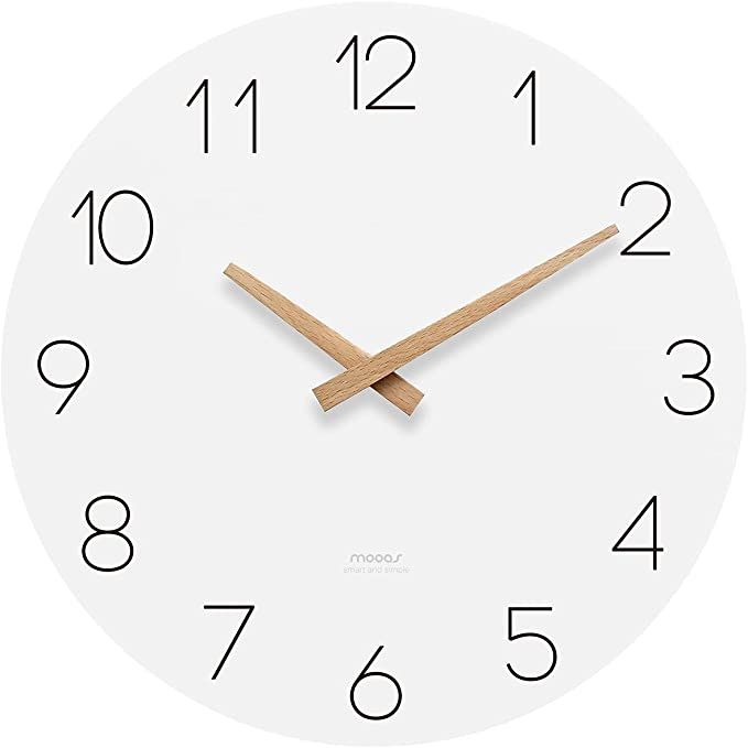 mooas Flatwood Wall Clock, 12" Wood Wall Clock Non-Ticking Sweep Movement Decorative Wall Clock B... | Amazon (US)