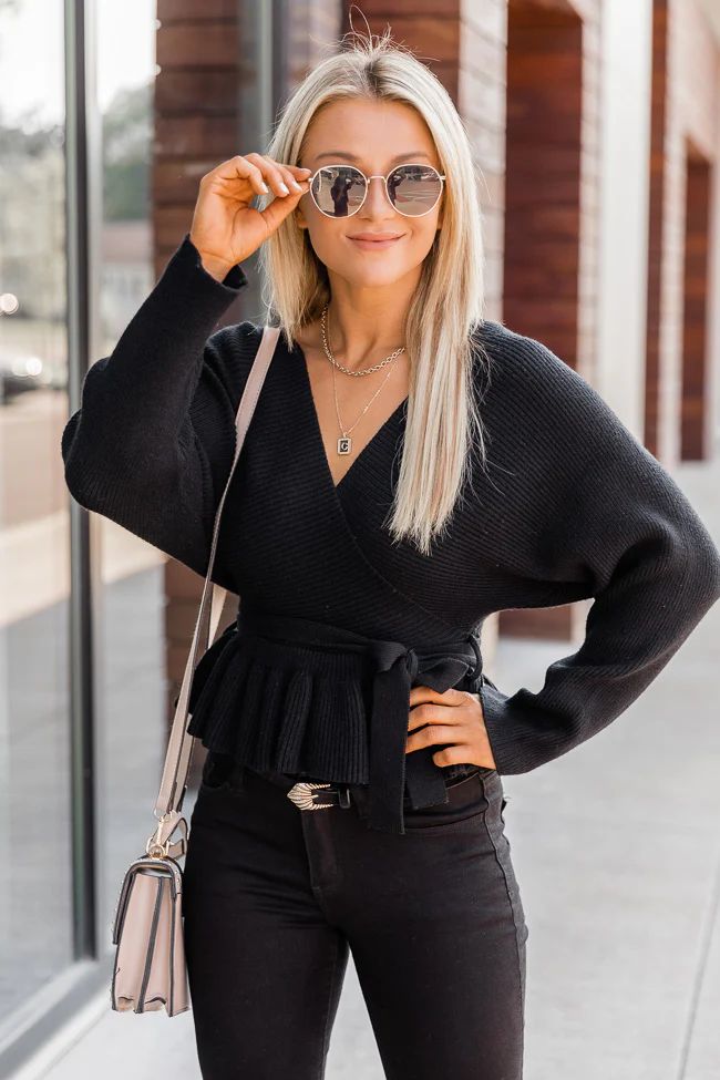 Autumn's First Kiss Peplum Black Sweater FINAL SALE | The Pink Lily Boutique