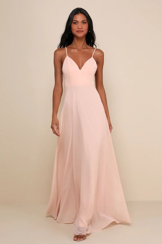 Romantic Ways Blush Pink Lace Button Back Maxi Dress | Lulus
