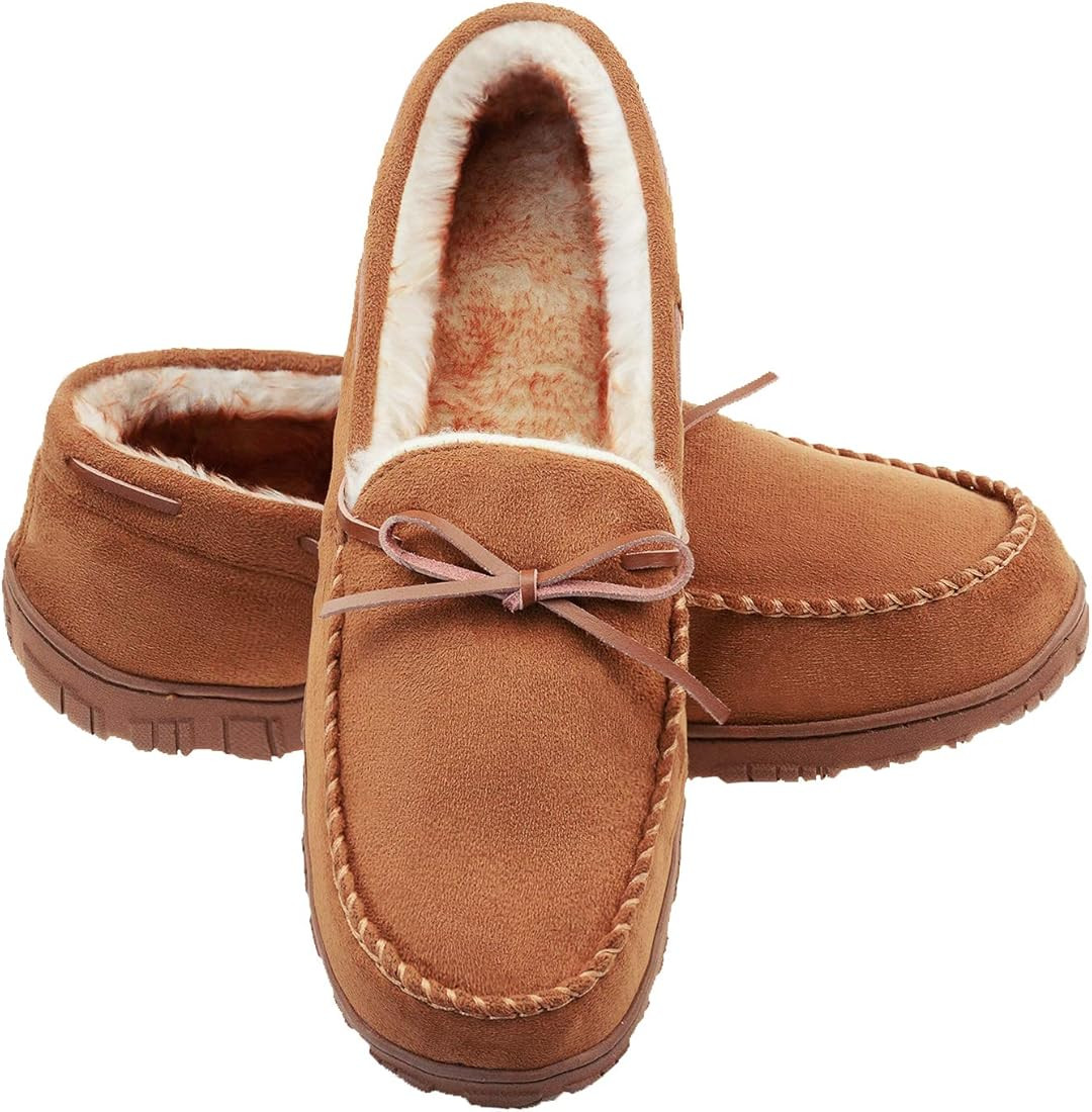 LA PLAGE Men's Moccasin Slippers Memory Foam Warm Plush House Slippers, Indoor Outdoor Comfortabl... | Amazon (US)