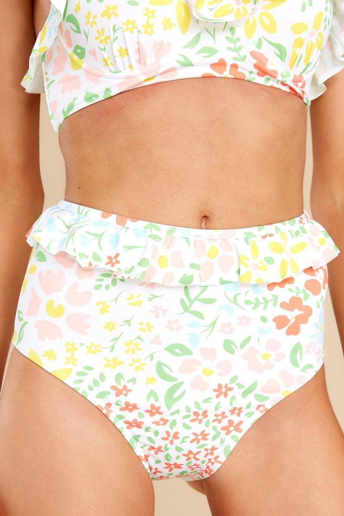 Dive In Glam White Multi Floral Print Bikini Bottoms | Red Dress 