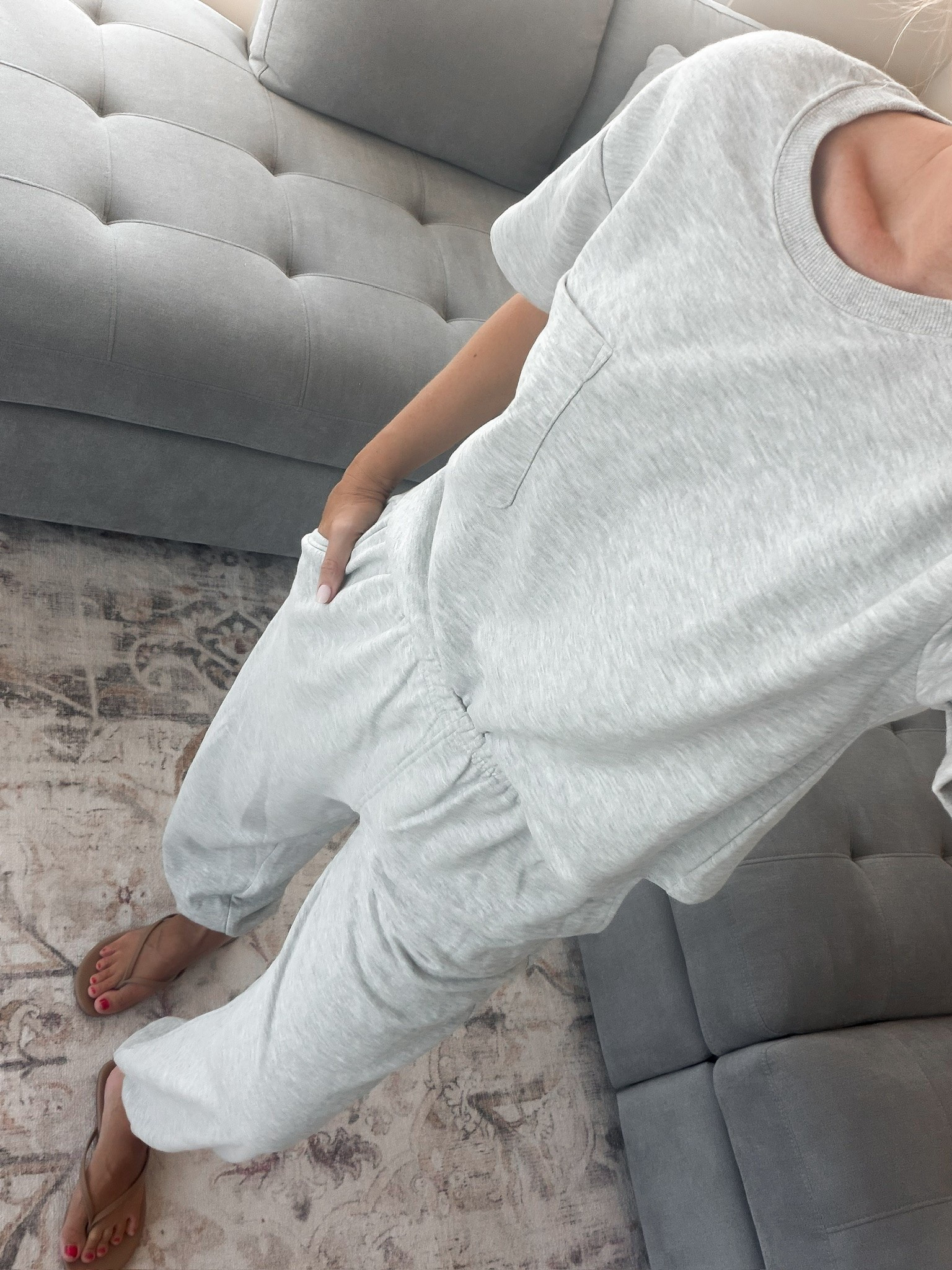 This grey lounge set is the kind of outfit I want waiting for me after a long day. Soft, relaxed and comfortable enough for the couch, but still cute enough for coffee runs or a casual travel day.

M top, S bottoms

Grey lounge set, matching set, cozy outfit, travel outfit, casual style, comfortable clothing, two piece set, loungewear, everyday outfit, airport outfit, HauteandHumid

#LTKootd #LTKTravel #LTKOver40
