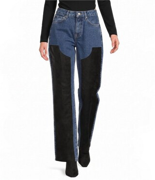 Gianni Bini Edie Suede Patch Straight Leg Denim Jeans -  25 | Dillard's