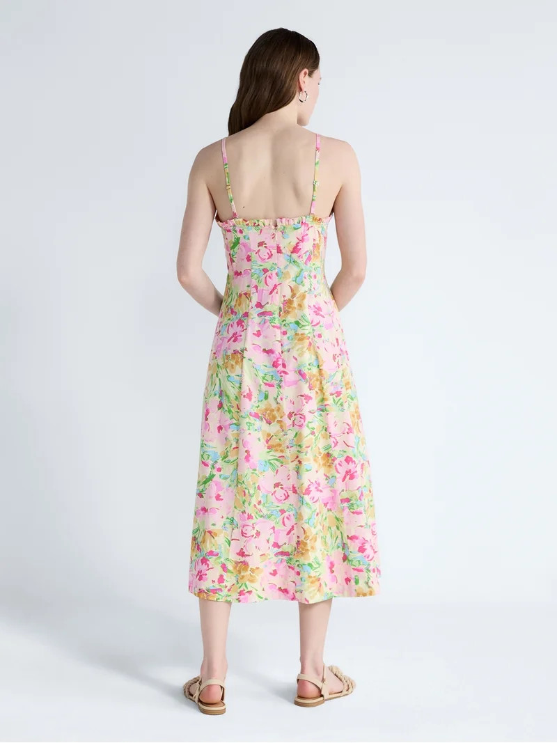 Free Assembly Women's Cotton Panel Midi Dress with Sweetheart Neckline, Sizes XS-XXL - Walmart.co... | Walmart (US)