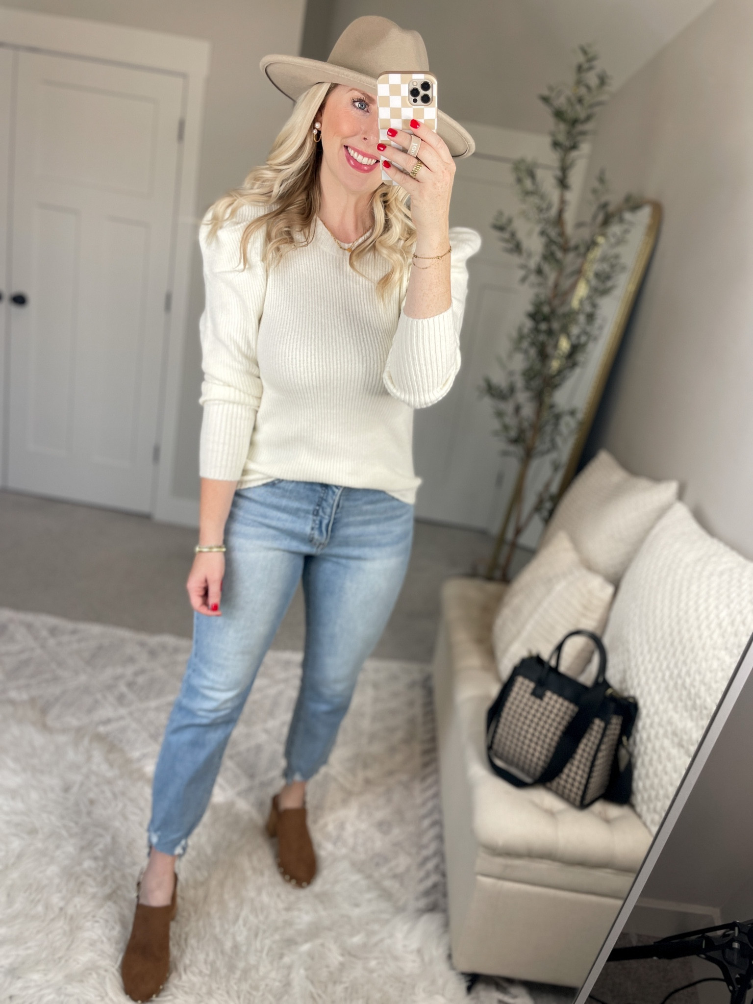 Daily try on, Walmart outfit, Walmart fashion, puff sleeve sweater, time and tru jeans, studded clogs 

#LTKSeasonal #LTKfindsunder50 #LTKshoecrush