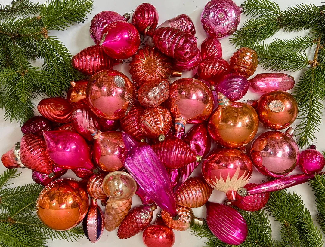 Christmas Pink Decor 20 Pink Christmas Glass Ornaments Antique Xmas Home Vintage Decor, 1950s Chr... | Etsy (US)