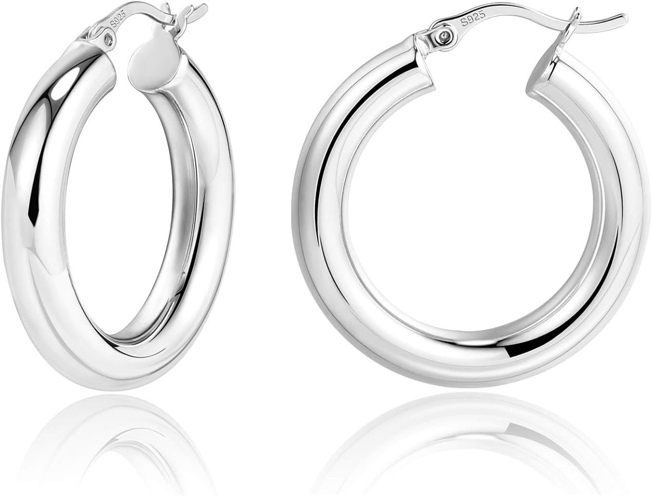 Lightweight Chunky Hoops | 14K Gold Plated Small Thick Sterling Silver Post Hoop Earrings for Wom... | Amazon (US)