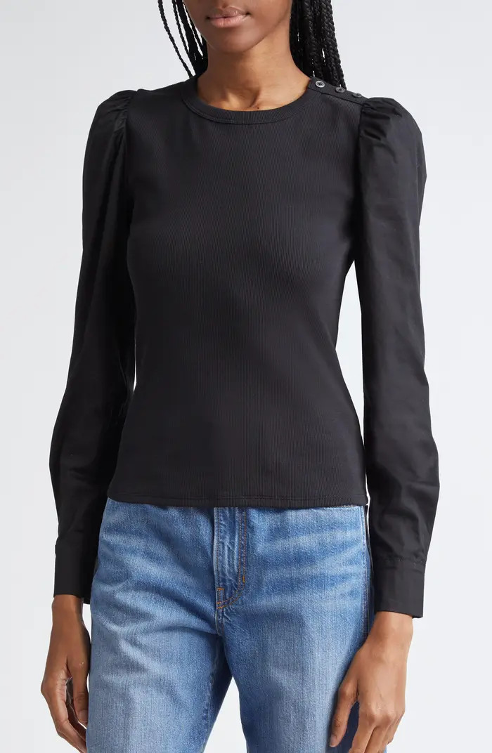 Veronica Beard Fersia Mixed Media Balloon Sleeve Top | Nordstrom | Nordstrom