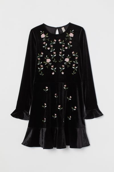 Embroidered Velour Dress | H&M (US)