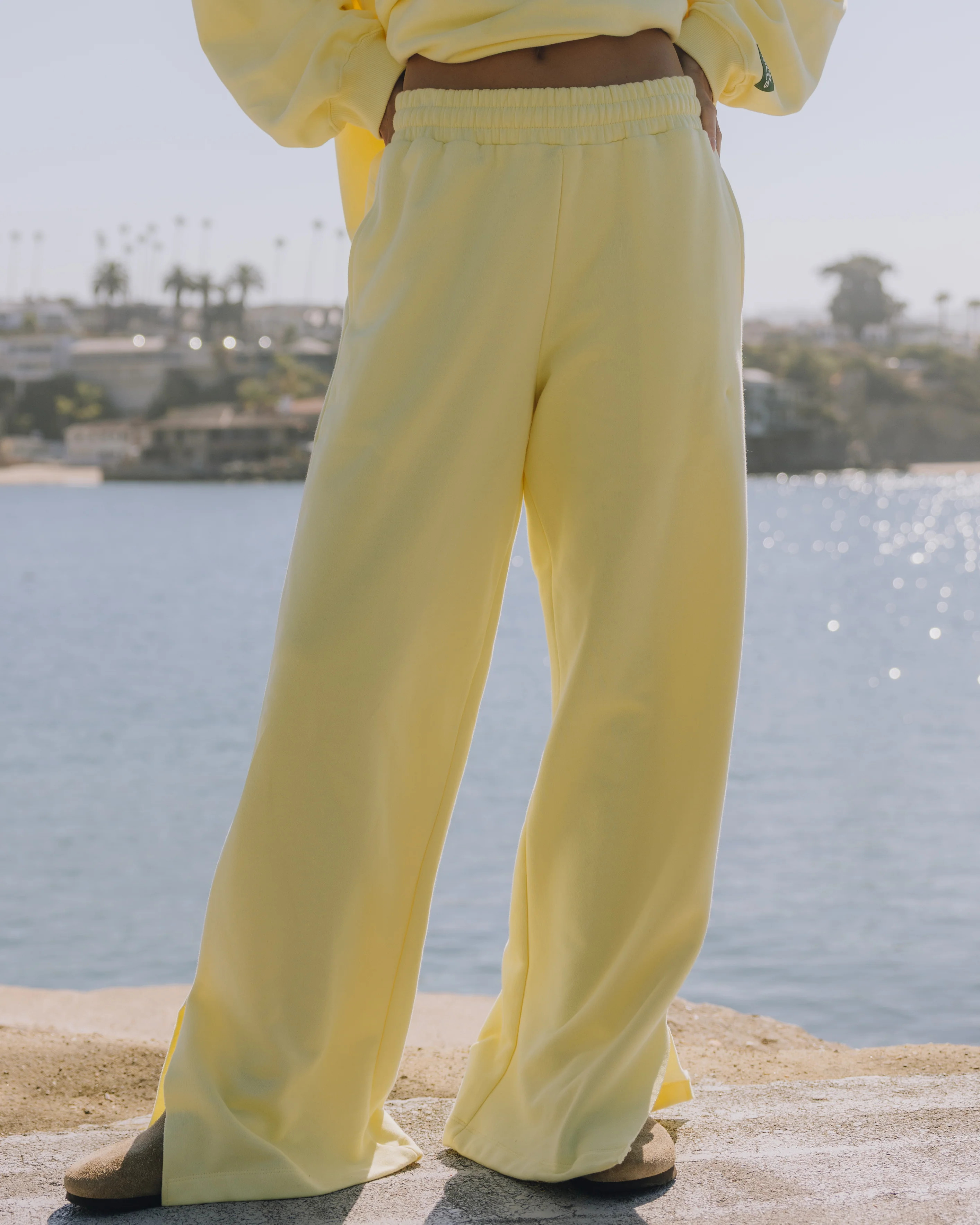 Fleece Wide Leg Sweatpants - Lemonade | Daily Drills LLC