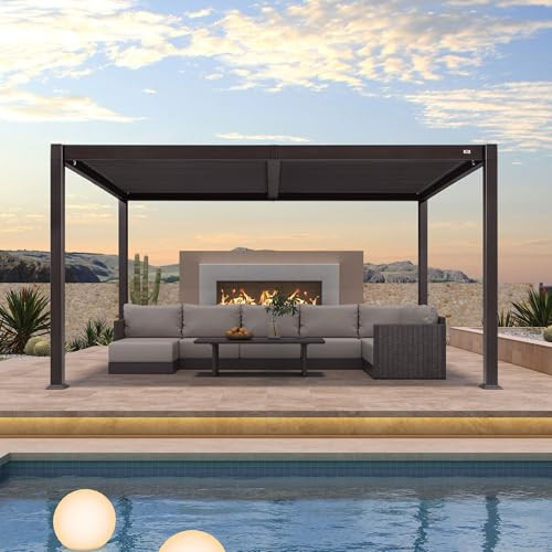 PURPLE LEAF 10' x 14' Louvered Pergola Outdoor Adjustable Louvre Shade Modern Patio Aluminum Pergola with Retractable Roof for Deck Backyard Garden Hardtop Gazebo, Bronze | Amazon (US)