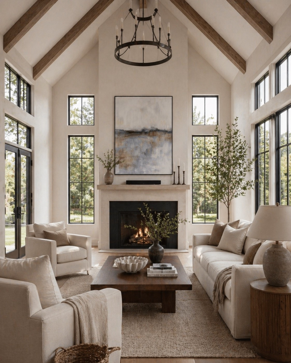 This is an inspired styled room using all joss & Main finds 🤍

I wanted it to feel calm, elevated, and timeless… with that soft modern organic look I’m always drawn to. The vaulted ceilings, warm beams, and natural light set the tone, and the fireplace moment with the oversized art just pulls everything together.

It’s layered, intentional, and still completely doable… which is always the goal. ✨🌿

#wayfair #wayfairfinds #LTKHome #modernorganicstyle #livingroominspo

#LTKSaleAlert #LTKHome
