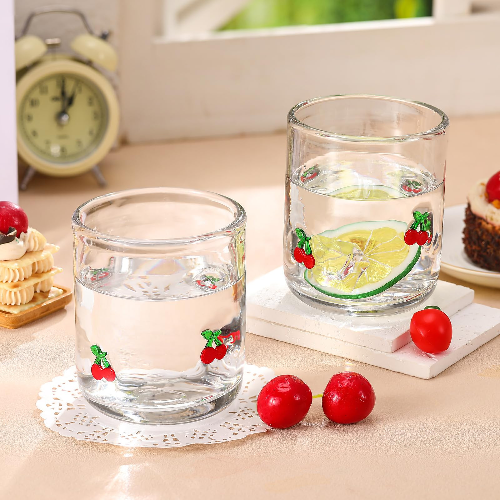 2 Pcs Cherry Icon Juice Glasses, 14oz Red Cherry Stemless Wine Drinking Juice Glass Cup for Birth... | Amazon (US)