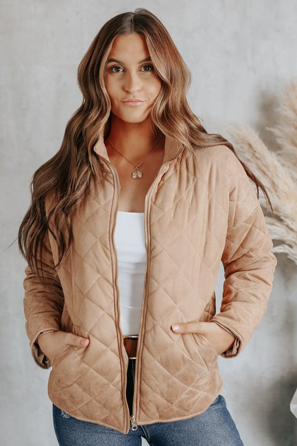 Faux Suede Tan Quilted Jacket - FINAL SALE | Magnolia Boutique