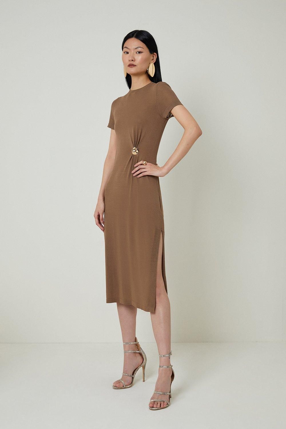 Trimmed Summer Knit Column Dress | Karen Millen US