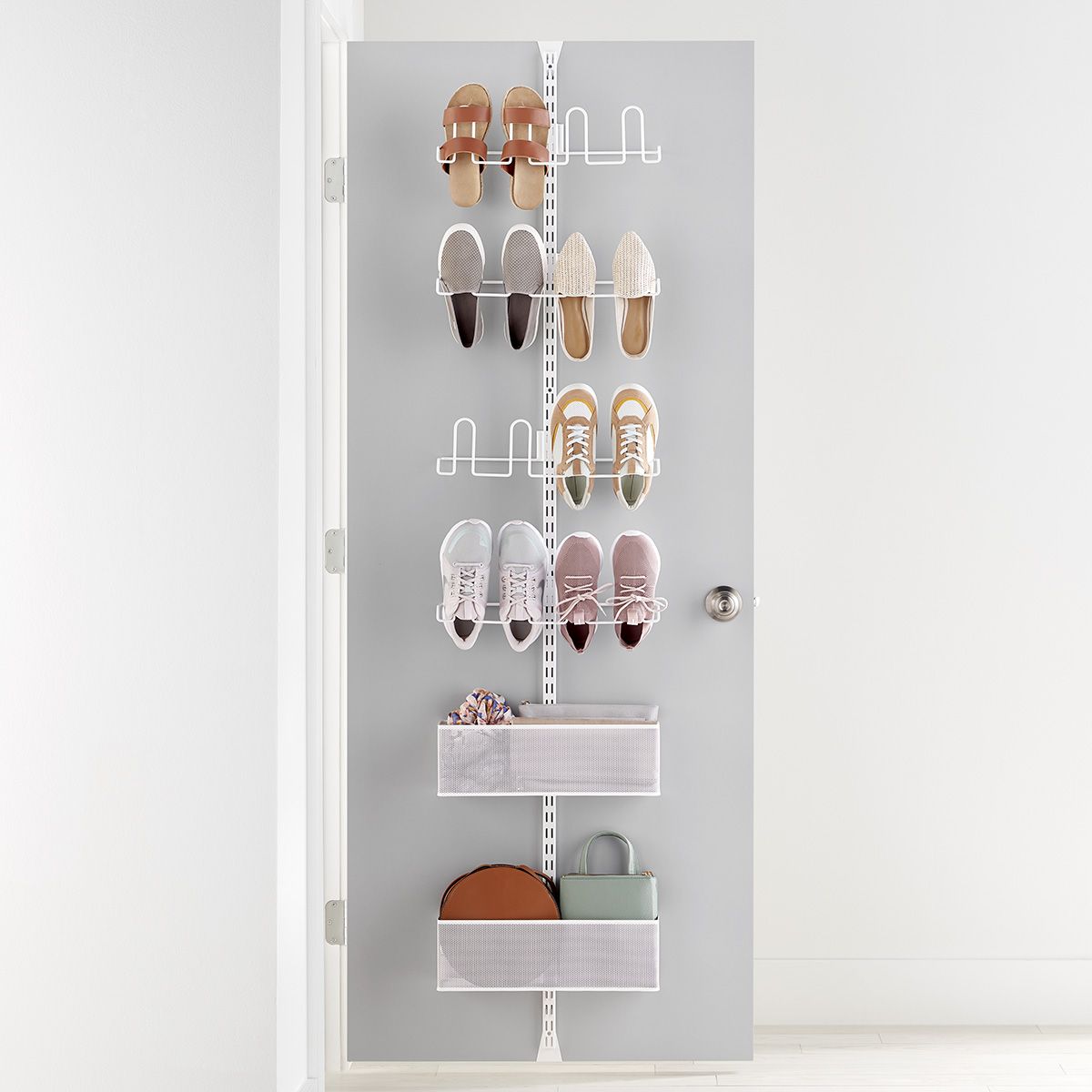 Elfa Utility Mesh Shoe Storage Over the Door Rack White | The Container Store