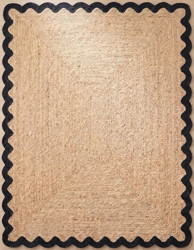 Handwoven Jute Area Rug with Scalloped Border, Natural Fiber Indoor Rug for Entryway Hallway Bedr... | Amazon (US)