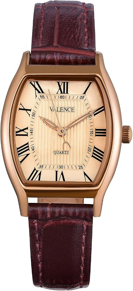 Valence Vintage Watch for Women - Brown Leather Band Strap for Small Wrist - Square Face Dainty E... | Amazon (US)
