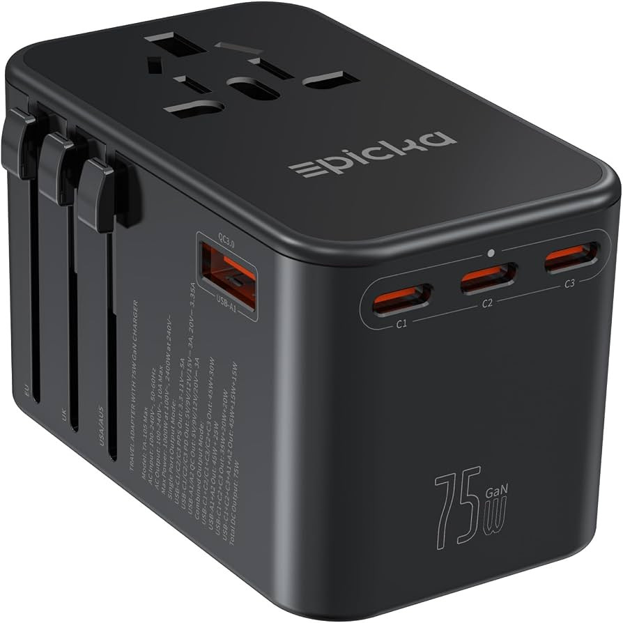 EPICKA 75W GaN PD Universal Travel Adapter, 3USB-C/2USB-A | Amazon (US)