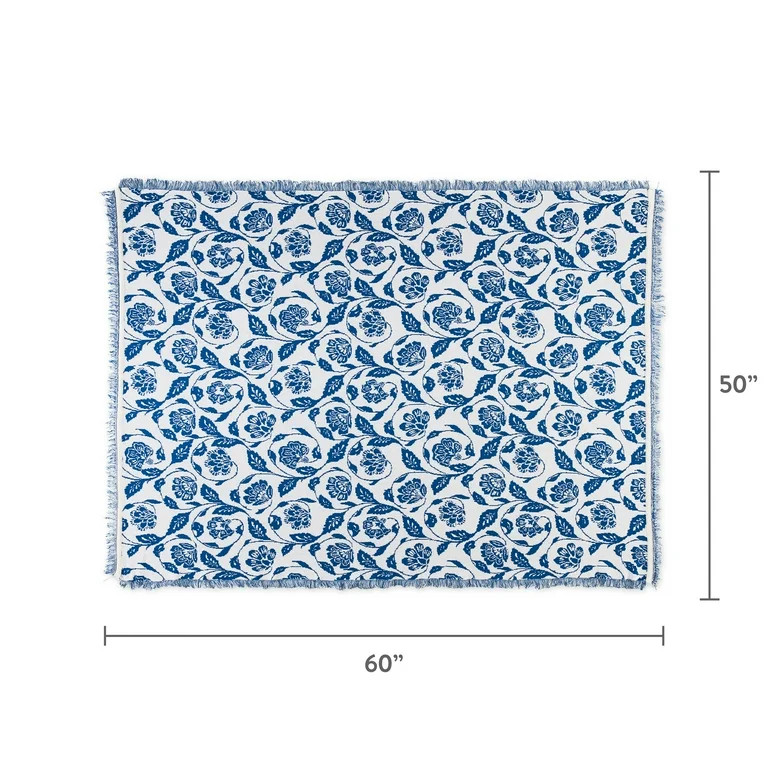 Mainstays by Becky G. & Alejandra Tapestry Knit Throw, Blue Floral, 50" x 60" | Walmart (US)