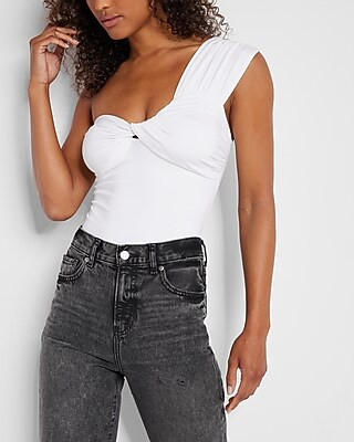 Body Contour Silky One Shoulder Twist Thong Bodysuit | Express