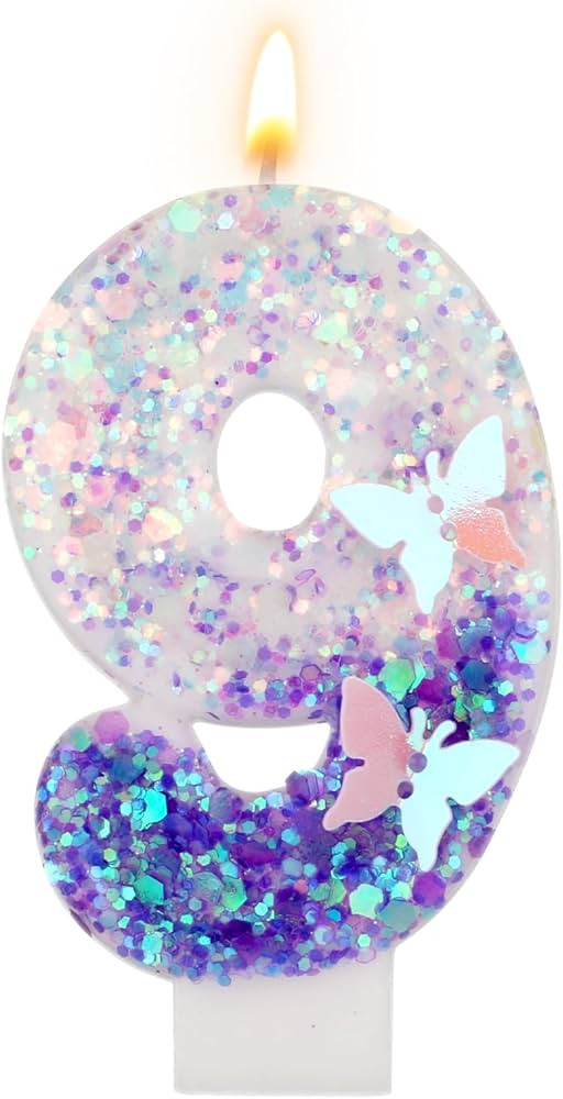 Birthday Number Candles, 2.87 Inch Purple Butterfly Candle Glitter Number Candles Purple Cake Top... | Amazon (US)