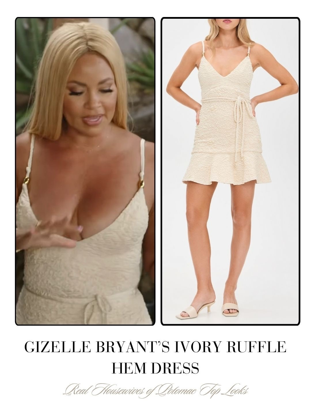 Gizelle Bryant’s Ivory Ruffle Hem Dress 