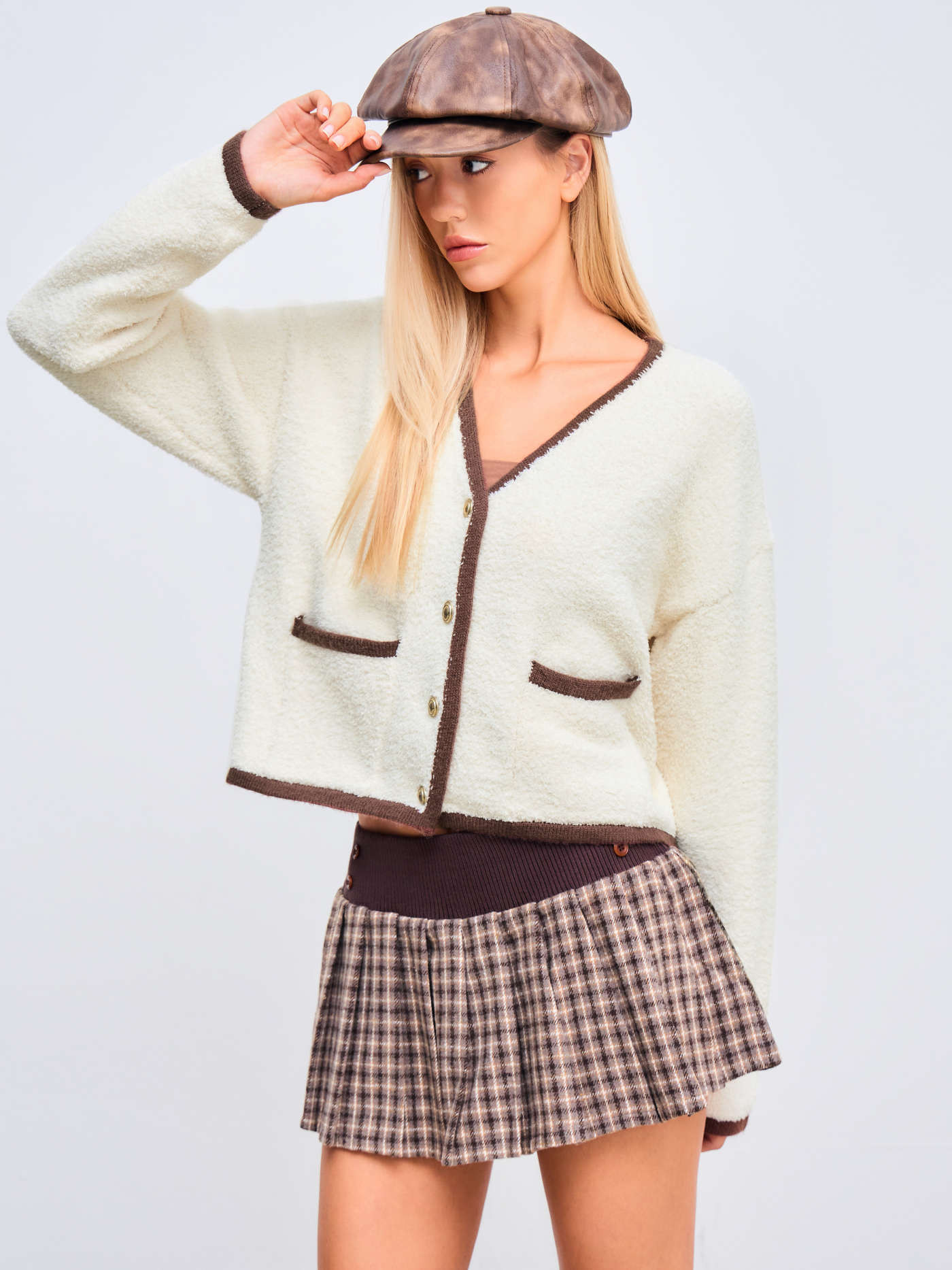 Knit V-neck Contrasting Binding Oversized Cardigan | Cider