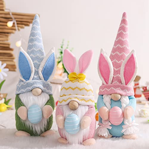 Kyhvoux Easter Gnomes Decoration, 3 PCS Spring Bunny with Egg Handmade Easter for Wife, Swedish Rabbit Faceless Elf Dwarf Home Table Ornament Tiered Tray Decor | Amazon (US)