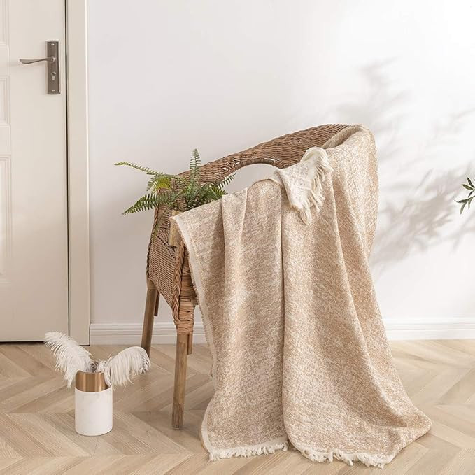 Cotton Fringed and Striped Throw Blanket for Bed, Couch,Knit Woven with Tassels Soft Lightweight ... | Amazon (US)