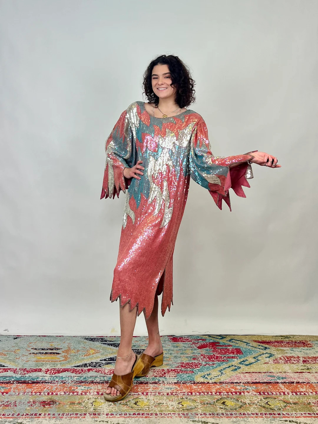 Vintage 1980s Sequined Silk Dress: Pink, Blue, Silver Flame | Etsy (Global)
