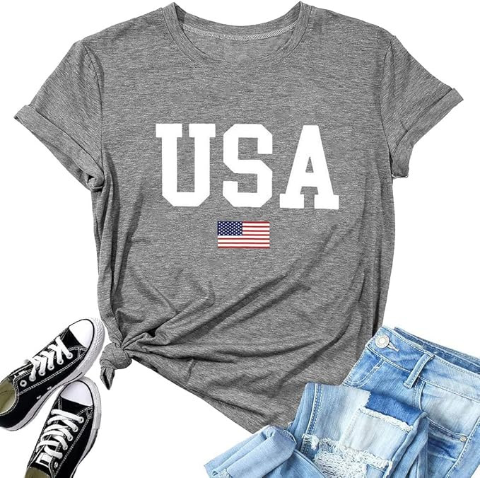 USA Flag Tee Shirt for Women 4th of July Memorial Day Gift T Shirt Casual Short Sleeve American P... | Amazon (US)