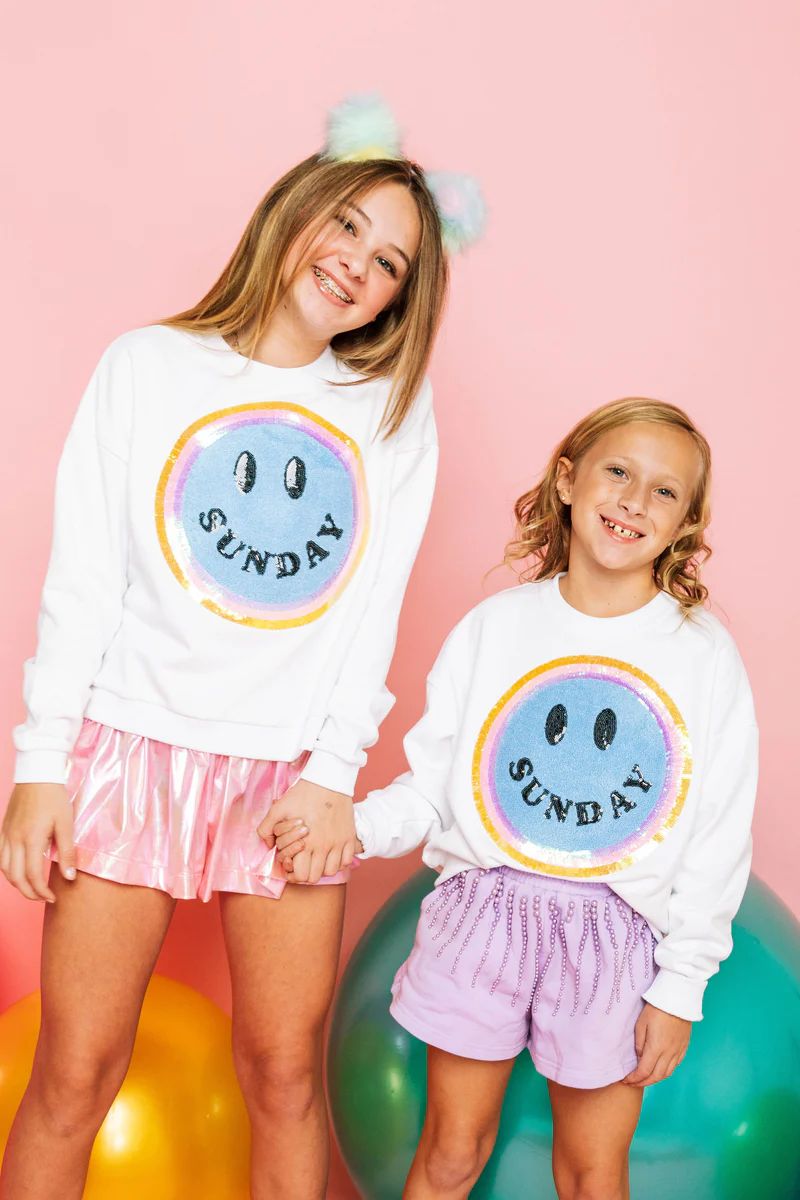 Kids Sunday Smiley Sweatshirt | Queen of Sparkles
