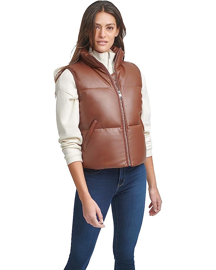 Faux Leather Stand Collar Vest | Zappos