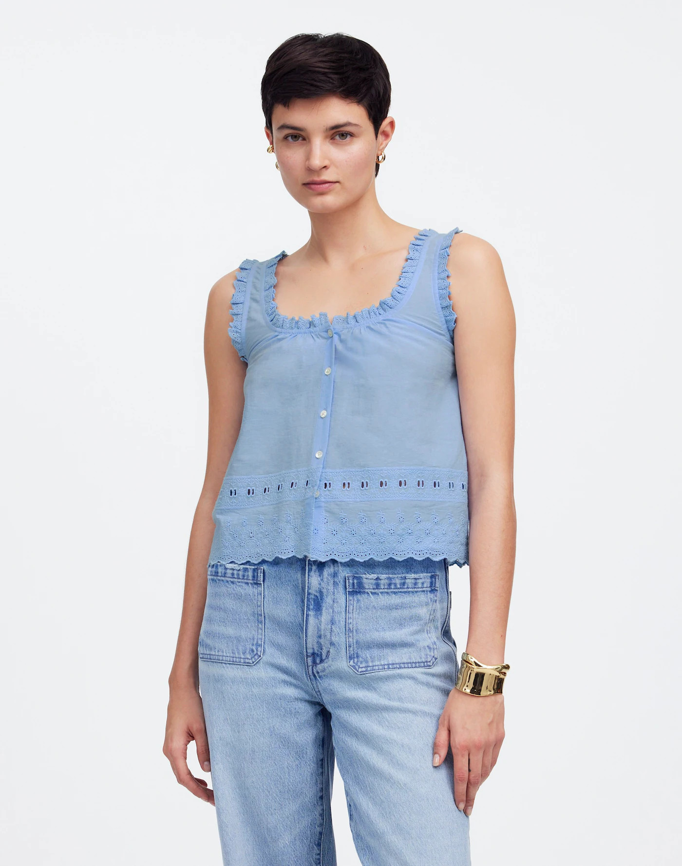 Embroidered Ruffle-Trim Top | Madewell | Madewell