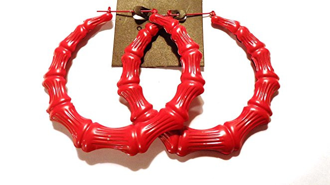 Large Red Bamboo Hoop Earrings 3.5 inch | Walmart (US)