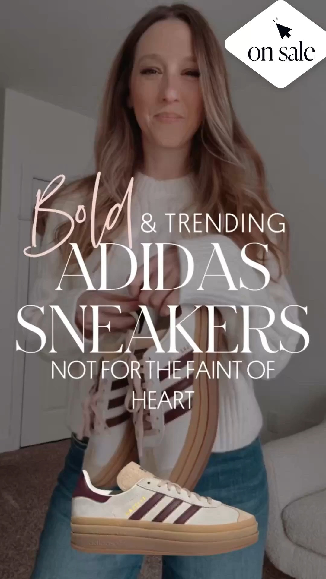 On sale! Adidas bold sneakers! Great for a slight lift that still peaks out of wide leg jeans! 

Sunsets and Stilettos, workwear, adidas sneakers

#LTKOver40 #LTKSaleAlert #LTKSeasonal