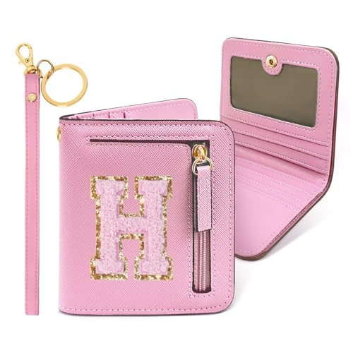 COSHAYSOO Top Popular Preppy Stuff Girly Wallet Slim RFID Bifold Cute Things Girls Christmas Graduation Easter Gifts for Big Little Sister Chenille Letter H Pink | Amazon (US)
