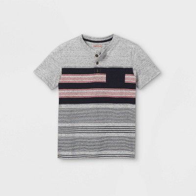 Boys' Short Sleeve Striped Henley Shirt - Cat & Jack™ | Target