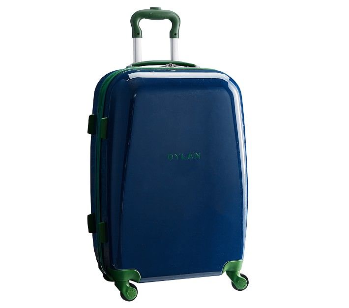 Mackenzie Navy Green Trim Solid Hard-Sided Luggage | Pottery Barn Kids