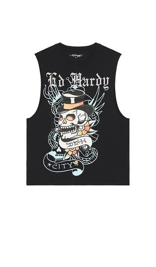 Ed Hardy Skull Tophat Cutoff Tee in Black. - size M | Revolve Clothing (Global)