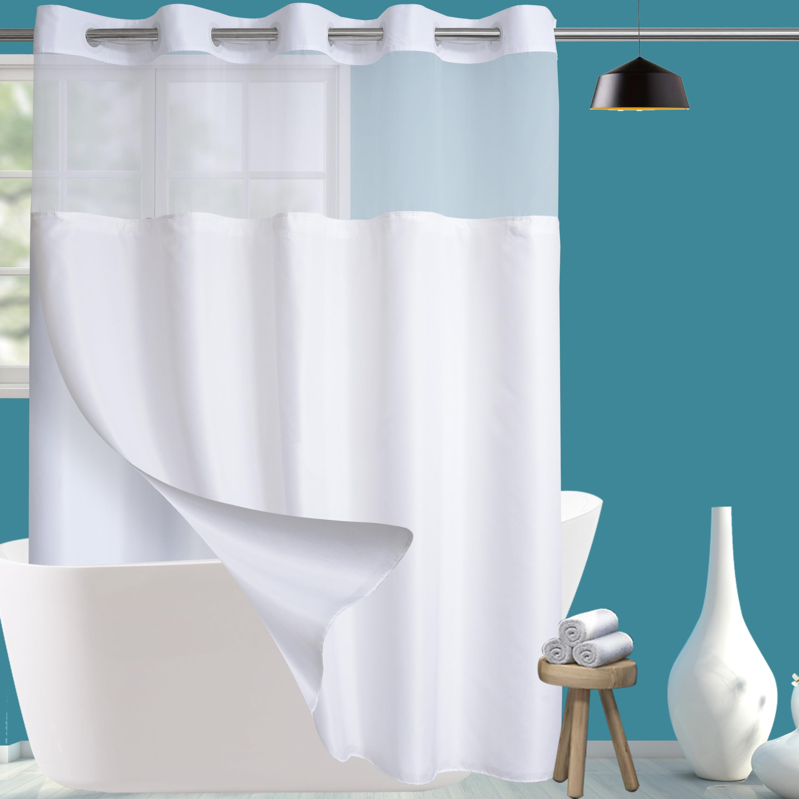 Conbo Mio Hotel Style Shower Curtain with Snap in Liner for Bathroom Waterproof Repellent Machine Washable Removable Polyester Liner (Plain-White, 71" W x 74" H) | Amazon (CA)