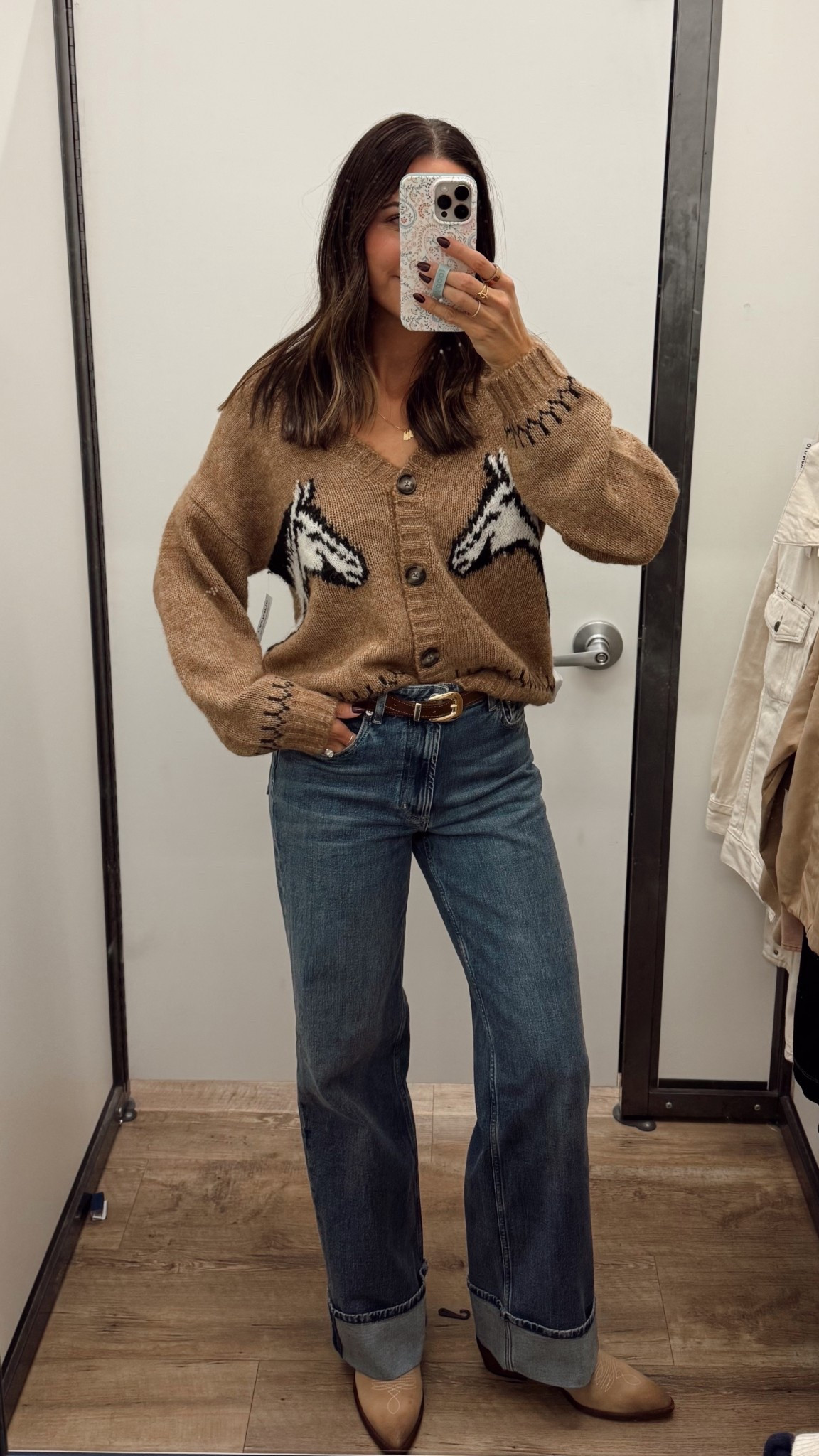 Old Navy horse sweater is giving The GREAT for wayyy less 😍😍 true to size for a relaxed fit like mine, I’m in a size S! Size down if between sizes. 

My cuffed jeans are on sale!! True to size (27) I’m 5’7” for reference. 
Boots: true to size 


#LTKSeasonal #LTKStyleTip #LTKFindsUnder50