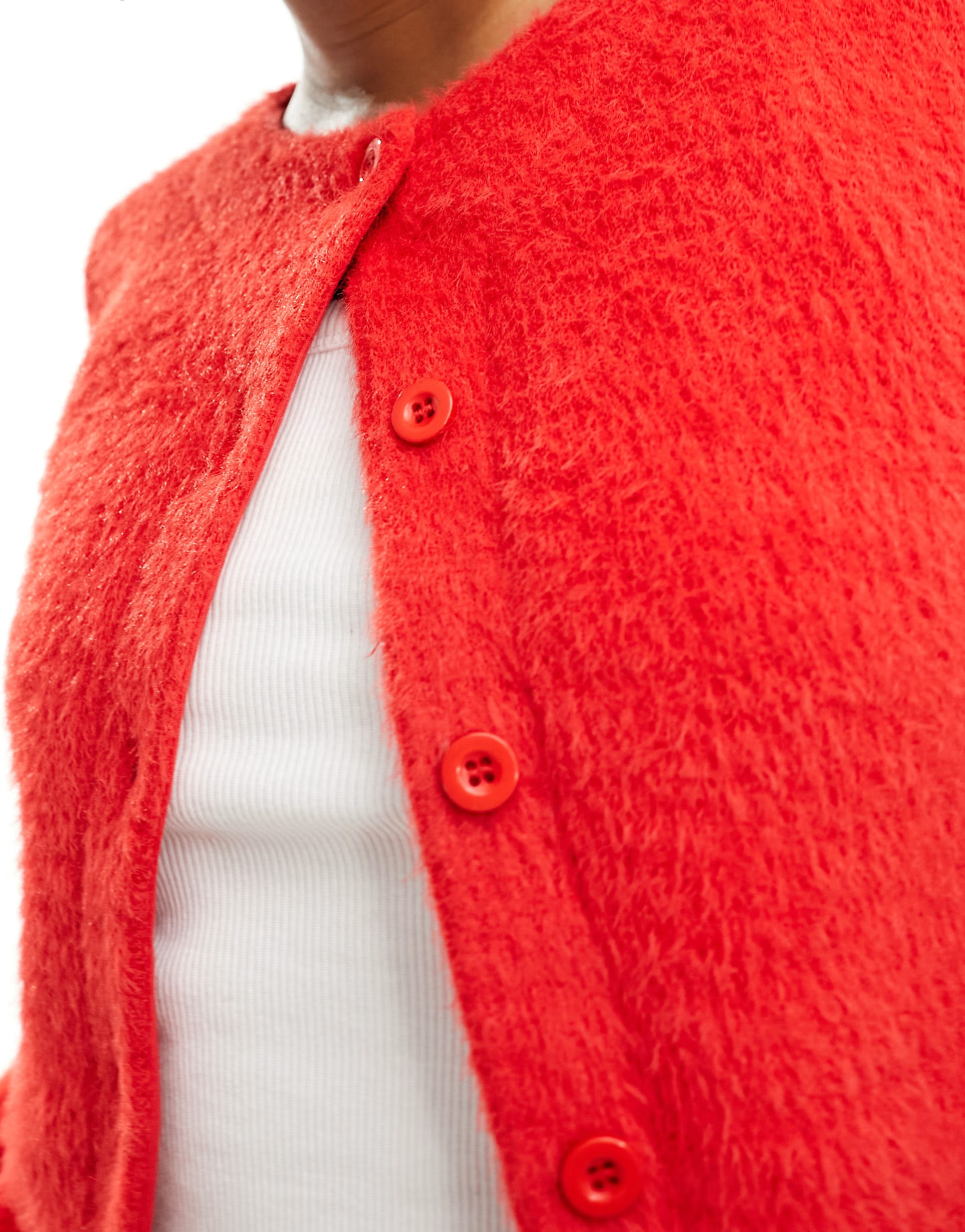 ASOS DESIGN slim fit fluffy cardigan in red | ASOS | ASOS (Global)