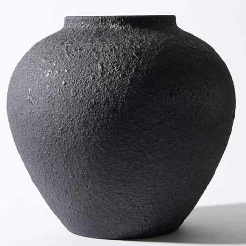 Black Large Round Vase Pottery Look for Home Decor, Arina Black Rustic Vase Modern Farmhouse, Console Table Decor, Earthy Textured Big Black Round Vases for Centerpieces, Jarrones Grandes | Amazon (US)